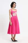 Gauri & Nainika_Fuchsia Cotton Embroidery Scoop Neck Botanical Hand Dress _Online_at_Aza_Fashions