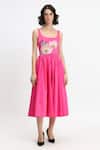 Buy_Gauri & Nainika_Fuchsia Cotton Embroidery Scoop Neck Botanical Hand Dress _Online_at_Aza_Fashions