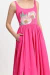 Shop_Gauri & Nainika_Fuchsia Cotton Embroidery Scoop Neck Botanical Hand Dress _Online_at_Aza_Fashions
