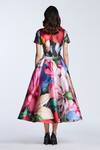 Shop_Gauri & Nainika_Multi Color Microfiber Round Neck Multicolor Floral Print Midi Dress _at_Aza_Fashions
