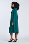 Gauri & Nainika_Green Silk, Crepe Boat Neck Cape Sleeve Midi Dress _Online_at_Aza_Fashions