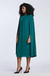 Buy_Gauri & Nainika_Green Silk, Crepe Boat Neck Cape Sleeve Midi Dress _Online_at_Aza_Fashions