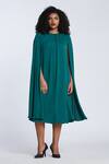 Buy_Gauri & Nainika_Green Silk, Crepe Boat Neck Cape Sleeve Midi Dress _at_Aza_Fashions