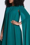Shop_Gauri & Nainika_Green Silk, Crepe Boat Neck Cape Sleeve Midi Dress _Online_at_Aza_Fashions