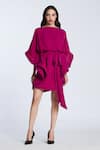 Buy Gauri & Nainika Magenta Silk Boat Neck Layered Dress at Aza Fashions Buy_Gauri & Nainika_Magenta Silk Boat Neck Layered Dress _at_Aza_Fashions