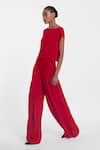 Gauri & Nainika_Red Crepe, Georgette Boat Neck Flared Jumpsuit _Online_at_Aza_Fashions