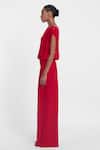 Buy_Gauri & Nainika_Red Crepe, Georgette Boat Neck Flared Jumpsuit _Online_at_Aza_Fashions