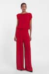 Buy_Gauri & Nainika_Red Crepe, Georgette Boat Neck Flared Jumpsuit _at_Aza_Fashions