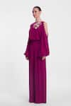 Buy_Gauri & Nainika_Magenta Crepe, Georgette Applique, Embroidery Boat Neck Floral Jumpsuit _Online_at_Aza_Fashions