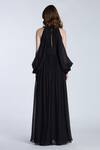 Shop_Gauri & Nainika_Black Pure Chiffon Rose Halter Neck Jumpsuit With _at_Aza_Fashions