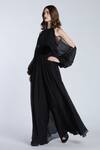 Buy_Gauri & Nainika_Black Pure Chiffon Rose Halter Neck Jumpsuit With _Online_at_Aza_Fashions