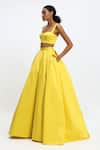 Shop_Gauri & Nainika_Yellow Cotton Flared Pleated Skirt _at_Aza_Fashions