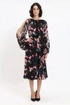 Buy_Gauri & Nainika_Black Chiffon Round Neck Floral Slit Sleeve Midi Dress _at_Aza_Fashions