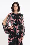 Buy_Gauri & Nainika_Black Chiffon Round Neck Floral Slit Sleeve Midi Dress _Online_at_Aza_Fashions