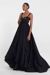 Gauri & Nainika Black Silk, Velvet Crystals Sweetheart Neck Embellished Balloon Hem Gown Online at Aza Fashions Gauri & Nainika_Black Silk, Velvet Crystals Sweetheart Neck Embellished Balloon Hem Gown _Online_at_Aza_Fashions