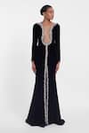 Buy Gauri & Nainika Black Velvet Crystals Plunge Neck Embellished Mermaid Gown at Aza Fashions Buy_Gauri & Nainika_Black Velvet Crystals Plunge Neck Embellished Mermaid Gown _at_Aza_Fashions