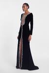 Gauri & Nainika Black Velvet Crystals Plunge Neck Embellished Mermaid Gown Online at Aza Fashions Gauri & Nainika_Black Velvet Crystals Plunge Neck Embellished Mermaid Gown _Online_at_Aza_Fashions