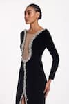 Buy Gauri & Nainika Black Velvet Crystals Plunge Neck Embellished Mermaid Gown Online at Aza Fashions Buy_Gauri & Nainika_Black Velvet Crystals Plunge Neck Embellished Mermaid Gown _Online_at_Aza_Fashions