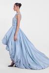 Gauri & Nainika Blue Silk Halter Neck Criss Cross Balloon Gown Online at Aza Fashions Gauri & Nainika_Blue Silk Halter Neck Criss Cross Balloon Gown _Online_at_Aza_Fashions