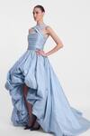 Buy Gauri & Nainika Blue Silk Halter Neck Criss Cross Balloon Gown Online at Aza Fashions Buy_Gauri & Nainika_Blue Silk Halter Neck Criss Cross Balloon Gown _Online_at_Aza_Fashions