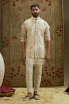 Sva By Sonam & Paras Modi_Ivory Silk, Organza Embroidery Magnolia Bundi_at_Aza_Fashions