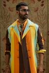 Buy_Sva By Sonam & Paras Modi_Multi Color Crepe Striped Print Trench Jacket_Online_at_Aza_Fashions