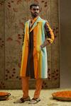 Sva By Sonam & Paras Modi_Multi Color Crepe Striped Print Trench Jacket_at_Aza_Fashions