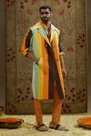 Buy_Sva By Sonam & Paras Modi_Multi Color Crepe Striped Print Trench Jacket