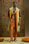 Shop_Sva By Sonam & Paras Modi_Multi Color Crepe Striped Print Trench Jacket