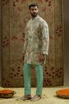 Buy_Sva By Sonam & Paras Modi_Blue Silk Embroidery Ancient Bloom Kurta Set_Online_at_Aza_Fashions