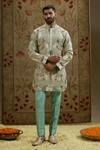 Sva By Sonam & Paras Modi_Blue Silk Embroidery Ancient Bloom Kurta Set_at_Aza_Fashions