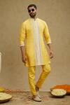Shop_Sva By Sonam & Paras Modi_Yellow Silk Embroidery Thread Kurta Set