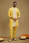 Buy_Sva By Sonam & Paras Modi_Yellow Silk Embroidery Thread Kurta Set_at_Aza_Fashions