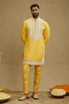 Sva By Sonam & Paras Modi_Yellow Silk Embroidery Dori Kurta Set _at_Aza_Fashions
