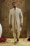 Buy_SVA by Sonam & Paras Modi_Ivory Silk Embroidery Jaal Sherwani _Online_at_Aza_Fashions