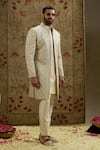 Shop_SVA by Sonam & Paras Modi_Ivory Silk Embroidery Jaal Sherwani _Online_at_Aza_Fashions