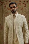 Shop_SVA by Sonam & Paras Modi_Ivory Silk Embroidery Jaal Sherwani 