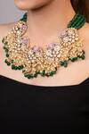 Shop_XAGO_Gold Plated Pearls, Stones, Beads, Metallic Floral Moissanite Tassel Choker _at_Aza_Fashions