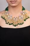 Buy_XAGO_Gold Plated Pearls, Stones, Beads, Metallic Floral Moissanite Tassel Choker _at_Aza_Fashions