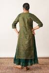 Shop_Vaaya_Green Pure Silk Chanderi Notched Neck Striped Cuff Kurta And Kalidar Skirt Set _at_Aza_Fashions