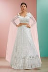 Buy_Samyukta Singhania_White Georgette Embroidery Floral Sweetheart Regal Lehenga With Cape Blouse _at_Aza_Fashions