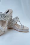 Shop_Shradha Hedau Footwear Couture_Gold Cutdana Embroidered Kolhapuri Wedges _at_Aza_Fashions