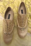 Shop_Shradha Hedau Footwear Couture_Gold Sequin Cutdana Embellished Sneaker Wedges _at_Aza_Fashions