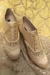 Shop_Shradha Hedau Footwear Couture_Gold Sequin Cutdana Embellished Sneaker Wedges _Online_at_Aza_Fashions