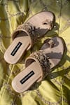 Buy_Shradha Hedau Footwear Couture_Peach Beads, Gota Patti, Zari, Embroidery Zardozi Kolhapuri Block Heels _at_Aza_Fashions