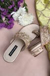 Buy_Shradha Hedau Footwear Couture_Peach Beads, Gota Patti, Zari, Embroidery Zardozi Kolhapuri Block Heels _Online_at_Aza_Fashions