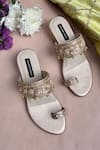Shop_Shradha Hedau Footwear Couture_Peach Beads, Gota Patti, Zari, Embroidery Zardozi Kolhapuri Block Heels _at_Aza_Fashions