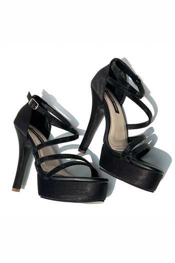 Shradha Hedau Footwear Couture_Black Stones Embellished Strappy Heels _Online_at_Aza_Fashions