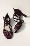 Buy_Shradha Hedau Footwear Couture_Wine Strappy Heels With Golden Edges _at_Aza_Fashions