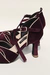 Shradha Hedau Footwear Couture_Wine Strappy Heels With Golden Edges _Online_at_Aza_Fashions